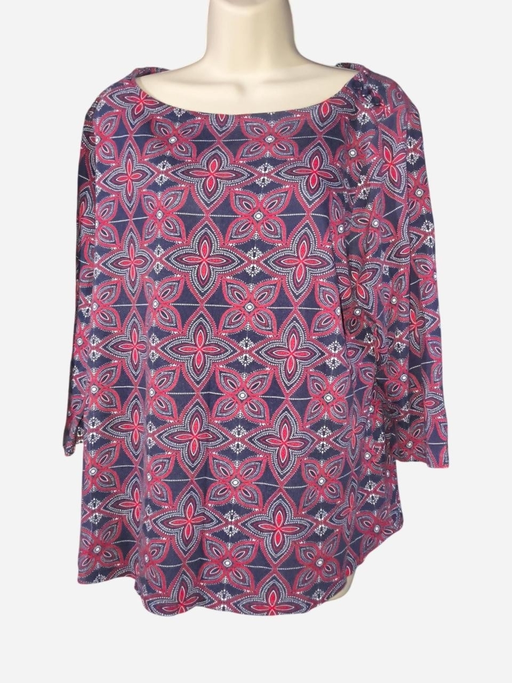 Charter Club Navy & Pink Geometric Boatneck Tunic Top